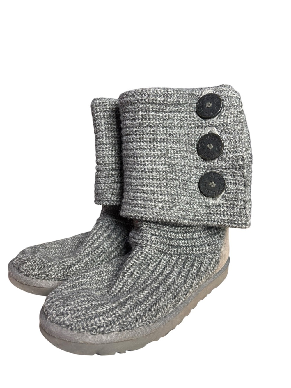 UGG Classic Cardy Gray Knit Sweater Boots – Women’s Size 8